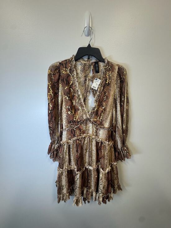 AKIRA Dresses & Skirts - Akira Snake Print Tiered Ruffle Mini Dress Metallic Gold Shimmer Long Sleeve S